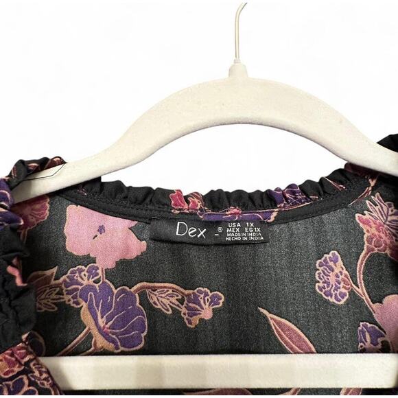 Dex Long Sleeve Blouse Boho Peasant Black Purple Pink Floral Women’s 1X - Picture 2 of 4